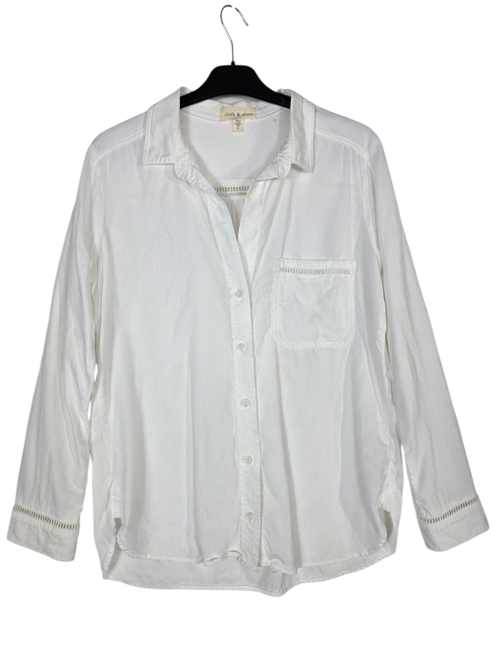 Cloth and Stone Tencel lyocell White Button-Up Blouse with Ladder Lace Trim